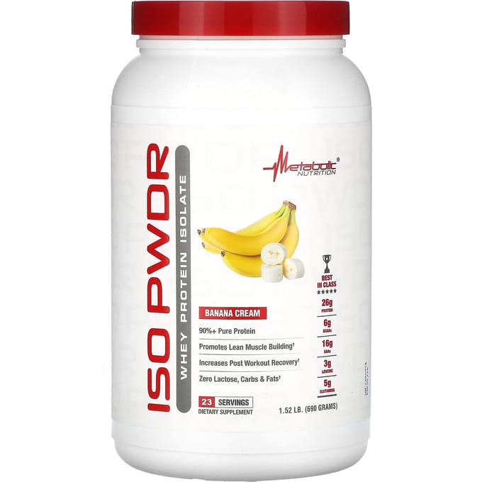Metabolic Nutrition, ISOpwdr, wei-eiwitisolaat, bananencrème, 1,52 lb (690 gr)