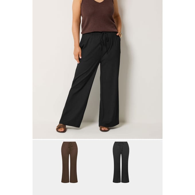 Yours 2Pack Zwarte En Bruine Broek Met Wijde Pijpen Size 48