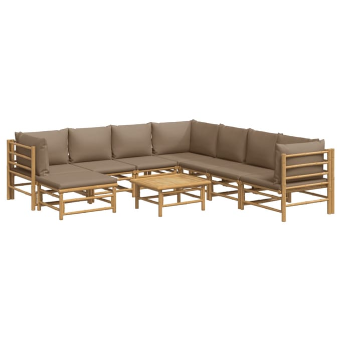 vidaXL - 9-delige - Loungeset - met - kussens - bamboe - taupe