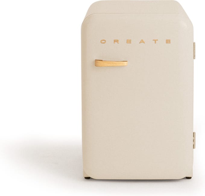 CREATE - Koelkast in retrostijl - Gebroken wit - Handvat Hout - FRIDGE RETRO 107L