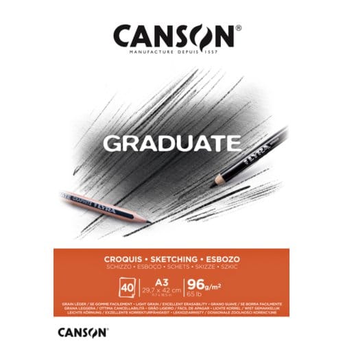 Schetspapier canson graduate sketch 40vel 96gr a3 Natuurlijk wit