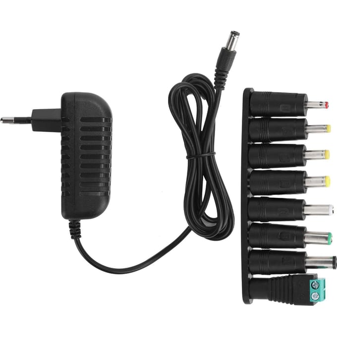 Voedingsadapter 12V 2A LED-strips Schakellader met 8 DC-conversiepluggen 100?240VEU-stekker black