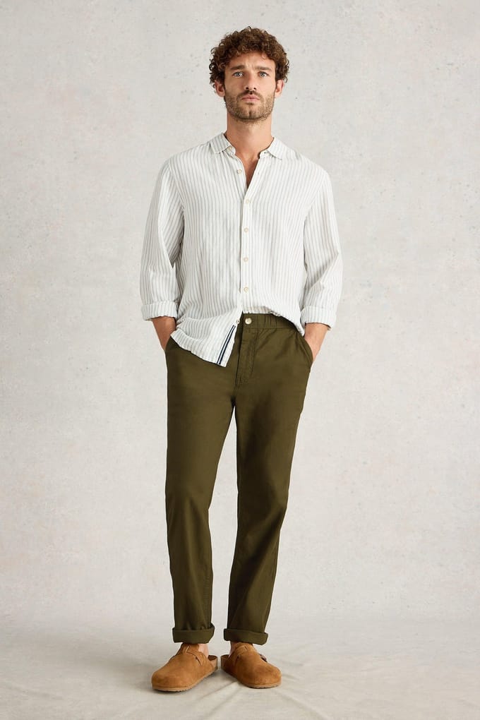 White Stuff Drawstring Linen Blend Trouser Khaki Green Taglia: W38 REGULAR | Pantaloni Outlet | Uomo | Bianco