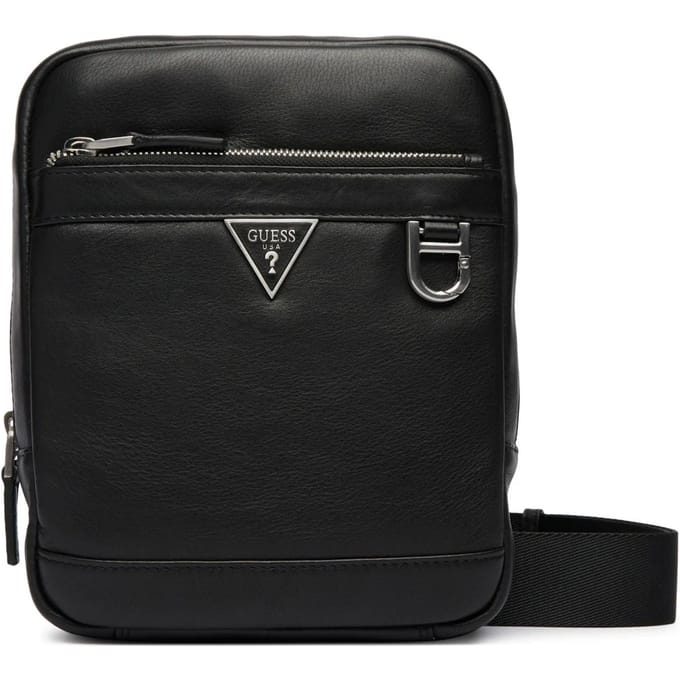GUESS Leren schoudertas Monaco Crossbody Black zwart