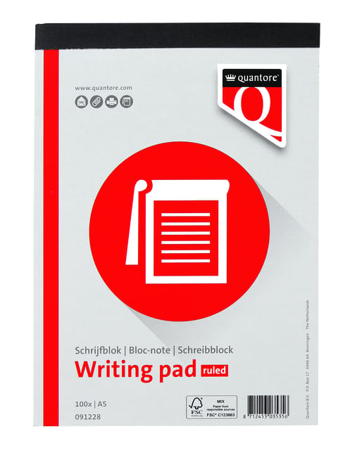 Schrijfblok quantore a5 lijn 100vel 60gr