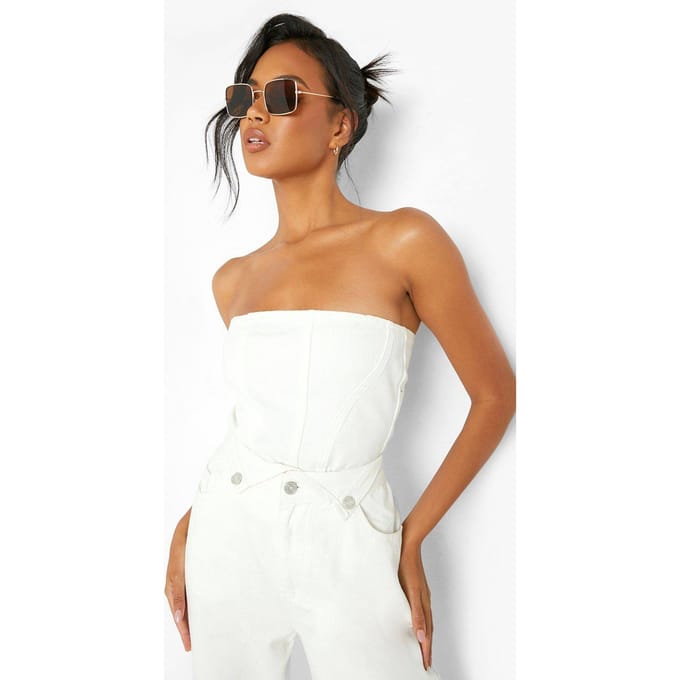boohoo Dames Seam Detail Longline Corset Top | Off White | Maat: 42