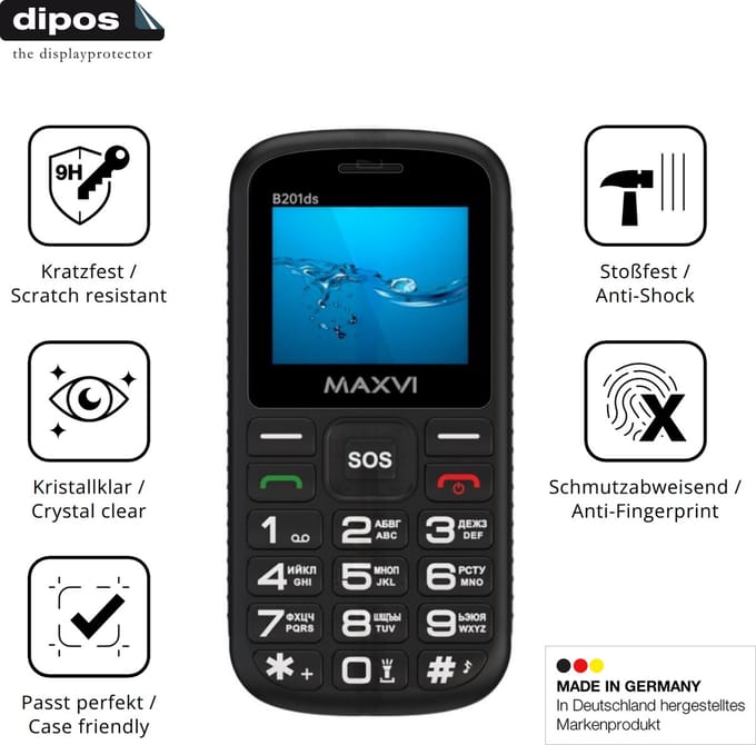 dipos – 2x Pantserfolie geschikt voor Maxvi B201ds | 9H Screenprotector