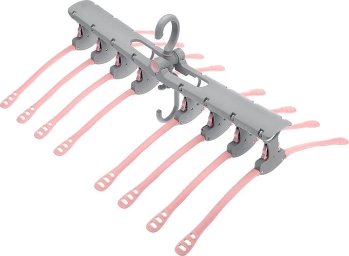 Multi-Functionele Ruimtebesparende Kledinghanger - Kleerhanger - Kledingrek Kapstok Jas Broek Hanger - Ideaal voor het Opbergen van Kleding - Grijs/Roze