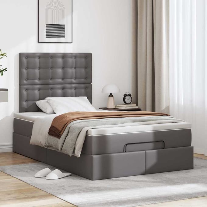 vidaXL - Ottoman - bed - met - matras - 120x200cm - kunstleer - grijs