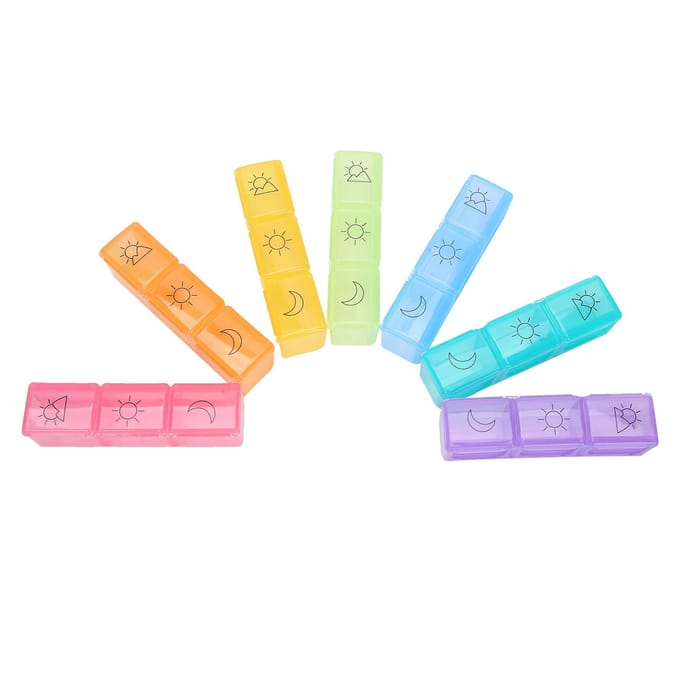2 stuks 21 vakjes Wekelijkse Pillendoos Draagbare Pillendoos Dispenser Pillen Medicijn Opbergcontainer Etui beige