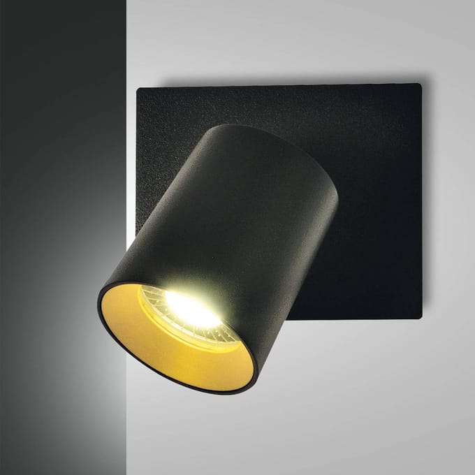 Fabas Luce Modo spot, 1-lamp, zwart, decoratieve ringen, GU10, aluminium
