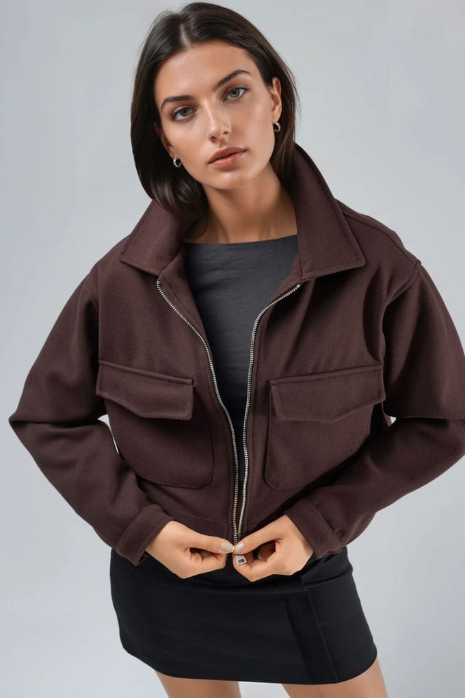 Korte Gabardine Jas met Rits en Zak