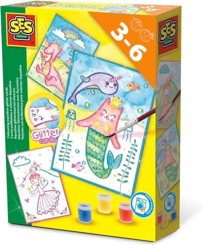 SES Creative Aqualine Glitterkaarten Kleuren Set