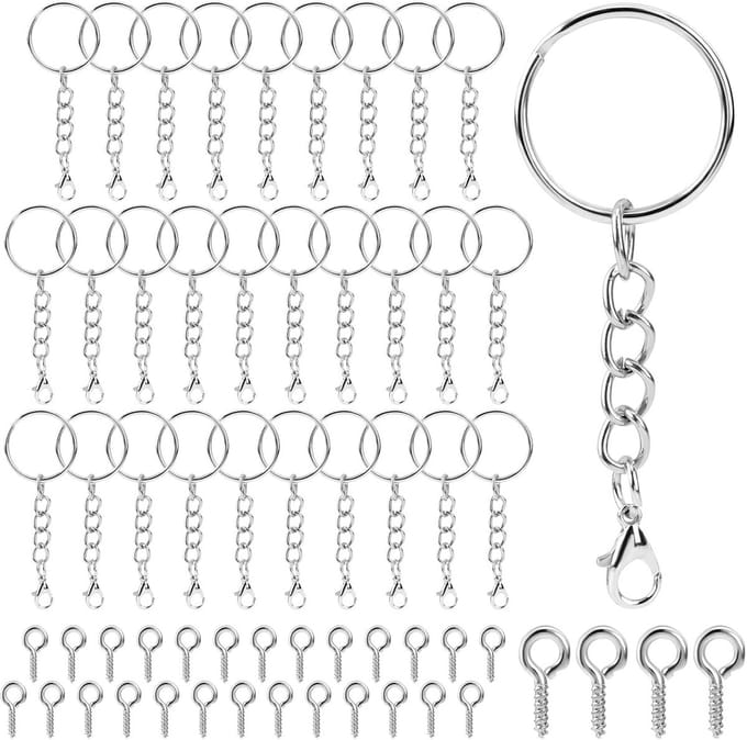 60x Set Sleutelhangers en Schroefogen - Karabijnsluiting voor Knutselen en Sieraden