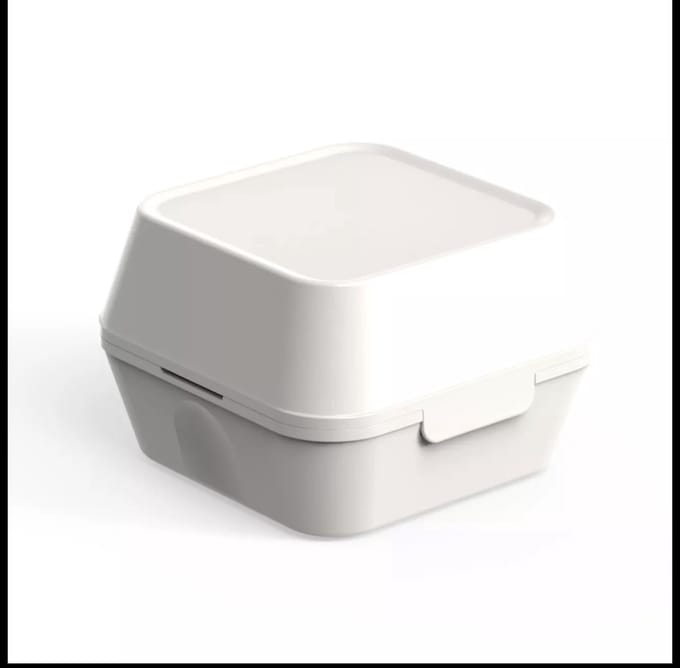 Burger Box XL 125x125x102mm- bio plastic- herbruikbaar- cremewit- 48 stuks