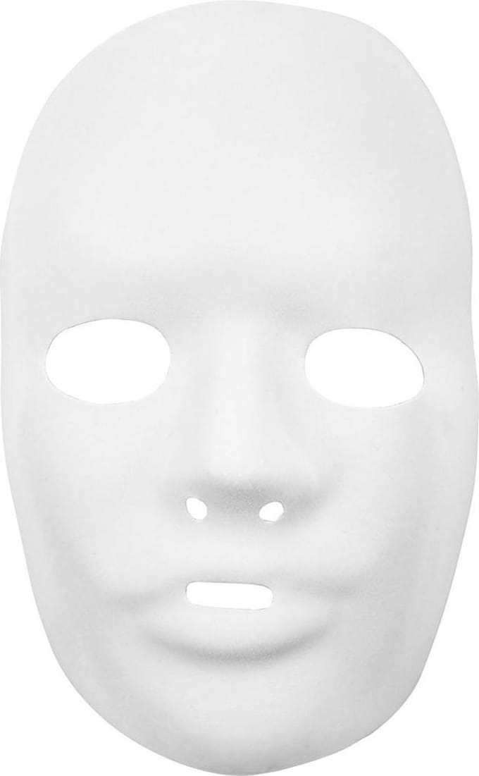 Masker, H: 24 cm, B: 15,5 cm, wit, 12 stuk/ 1 doos