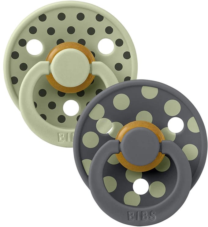 BiBs Studio Polka Fopspeen - Rond - 2 Stuks - 0-6 Mnd - Sage / Iron