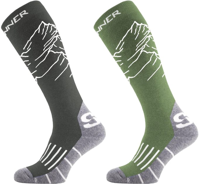 SINNER MEN SKI SOCKS MOUNTAIN DOUBLE PACK - GREEN-Zwart - Unisex - Maat 36-38