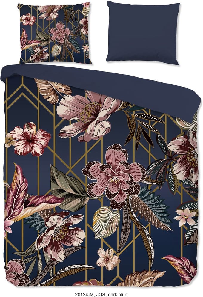 Pure dekbedovertrek bloemen - 2 persoons 200x200/220 cm - Donkerblauw - Microvezel