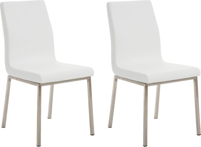 CLP Colmar Set van 2 eetkamerstoelen - RVS - Kunstlkeer - wit