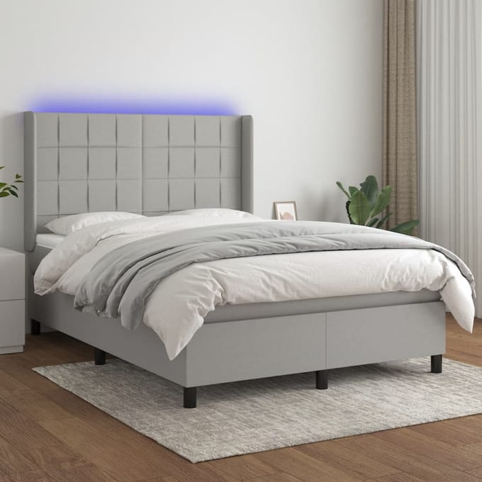 vidaXL - Boxspring - met - matras - en - LED - stof - lichtgrijs - 140x190 - cm