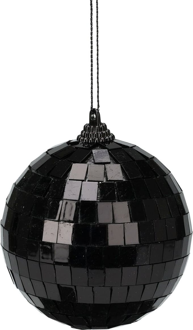 Christmas Decoration discobal kerstbal - 1x - zwart - 8 cm - kunststof