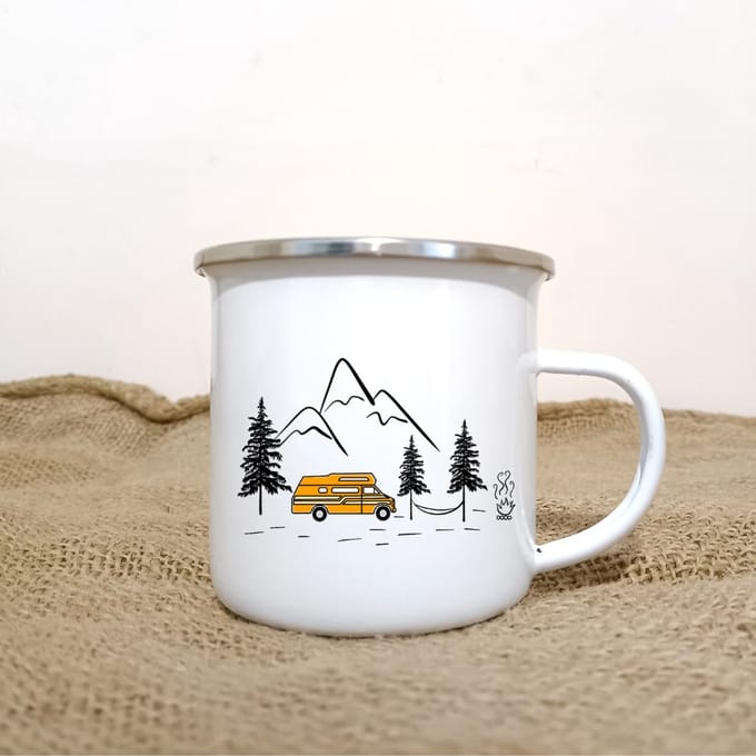 Beker - campingbeker - Oldtimer kleur - duurzaam - emaille beker – CamperHomie