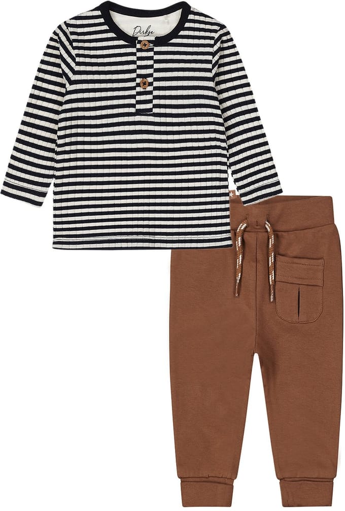 Dirkje - Basic Collection - BIO COTTON - Broekje jogging bruin met koord - Shirt gestreept opasluiting - Maat 62