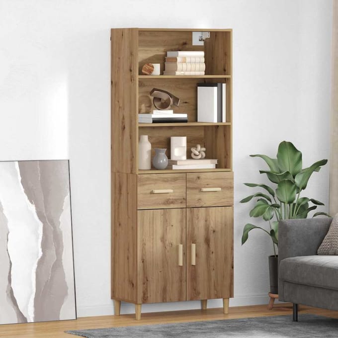 vidaXL - Highboard - Artisan - Eiken - 69,5 - x - 34 - x - 180 - cm - Bewerkt - hout