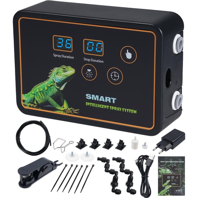 Reptiel Slim Vernevelingssysteem Intelligent Sproeisysteem 2 stuks Sproeikoppen 360 graden Verstelling Haak of EU plug zwart