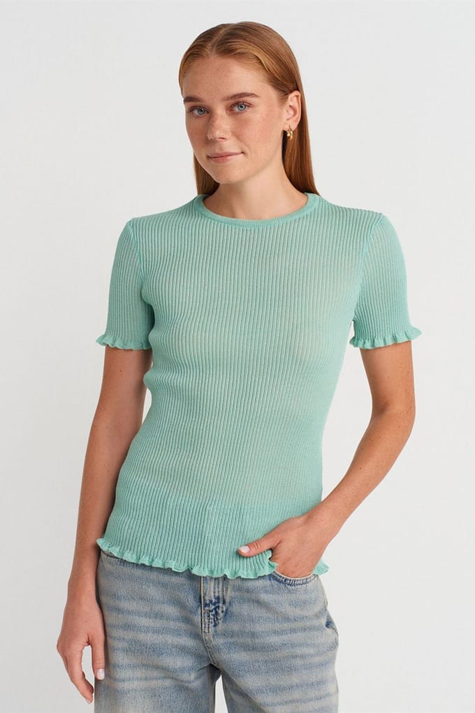 Slim Fit Geribbelde Rimpel Blouse