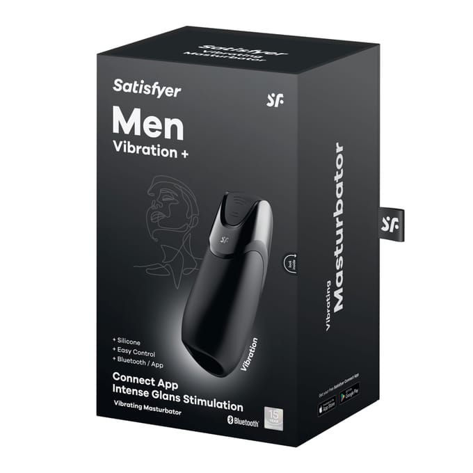 Satisfyer, Bluetooth masturbator, Men Vibration+, 14 cm, met app-bediening, gemaakt van siliconen