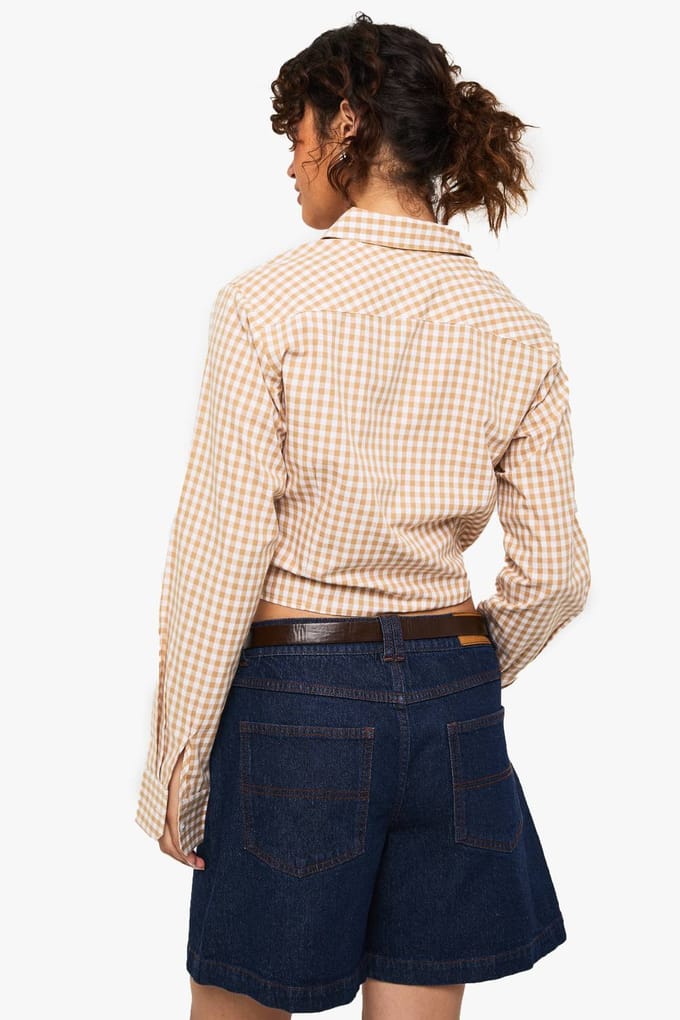 boohoo Dames Gingham Tie Front Shirt | Brown | Maat: 8