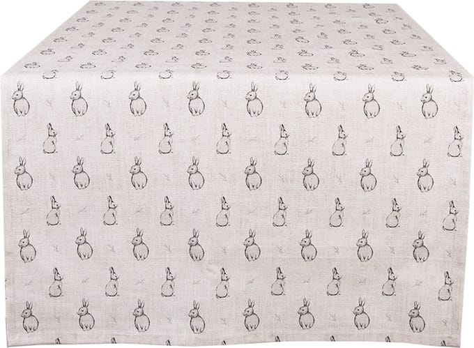 Clayre & Eef Tafelloper 50x140 cm Beige Grijs Katoen Konijn