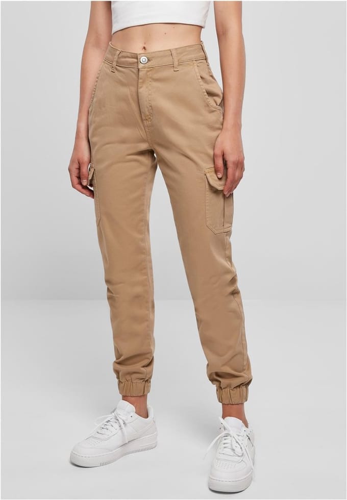 Urban Classics - High Waist Cargobroek - Taille, 34 inch - Beige