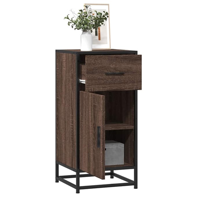 vidaXL - Dressoir - 35,5x35x76 - cm - bewerkt - hout - en - metaal - bruin - eikenkleur