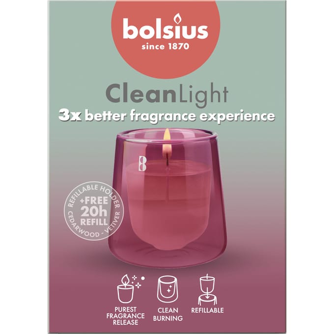 Bolsius - Clean Light - Geurkaars - Starterkit - Cedarwood & Vetiver