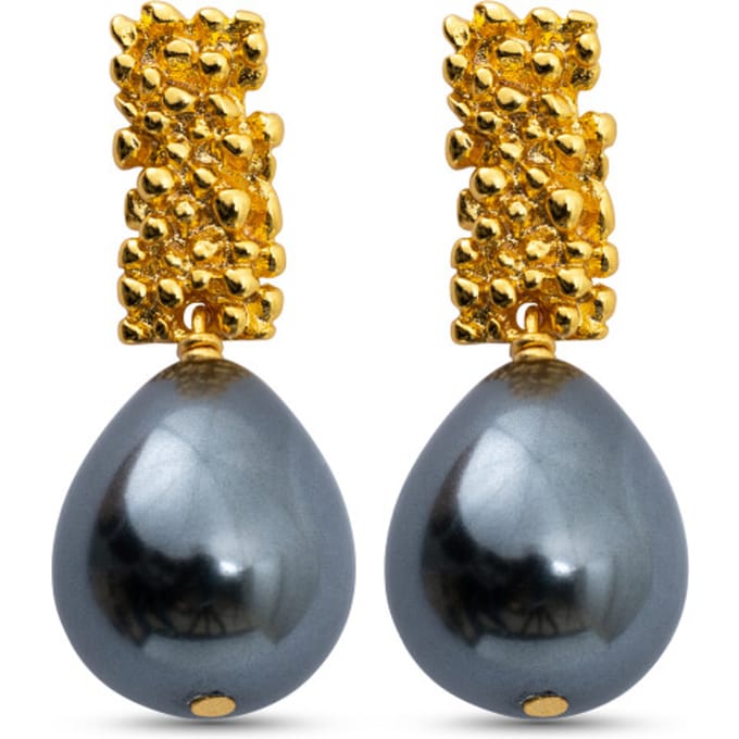 Uzurii Royal pearl oorbellen black, 18k verguld