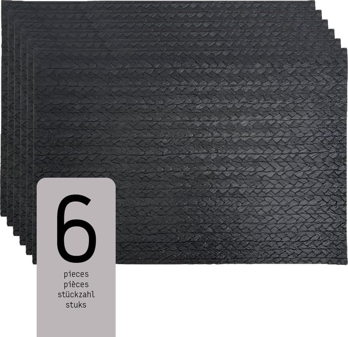 Raved Placemats - Set van 6 Stuks - Elsa Zwart - Leatherlook - Kunststof - Eettafel - Onderlegger - Waterafstotend
