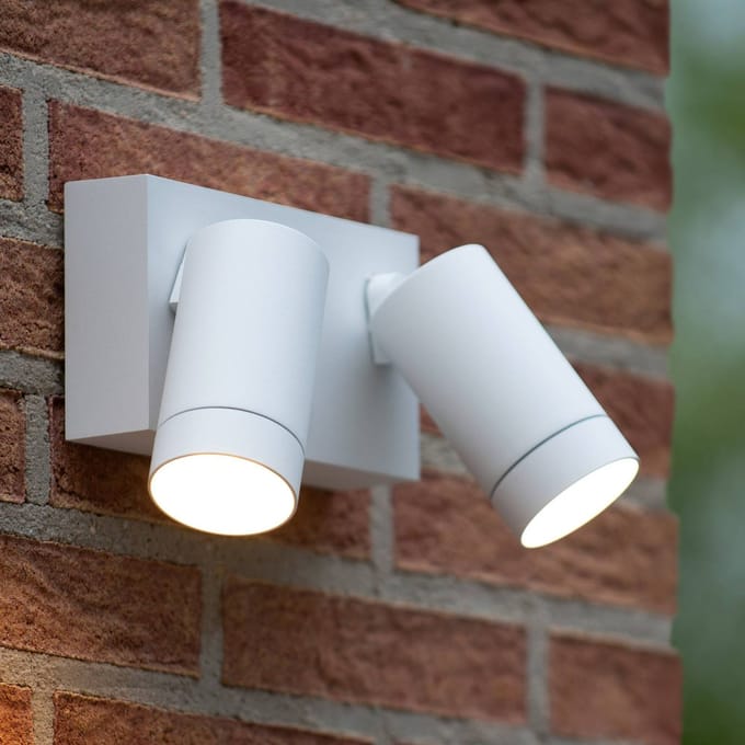Lucide TAYLOR - Wandspot / Wandlamp Binnen/Buiten - 2xGU10 (MR16) - IP54 - Bewegingssensor - Wit