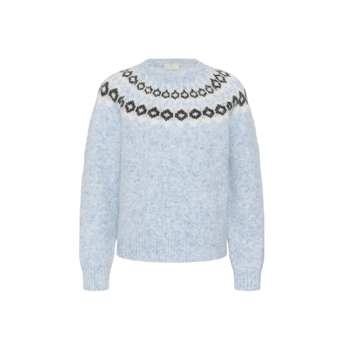 Kaffe KAberta Pullover Dames Trui - Blue Mel. -Grey/Chalk Pattern