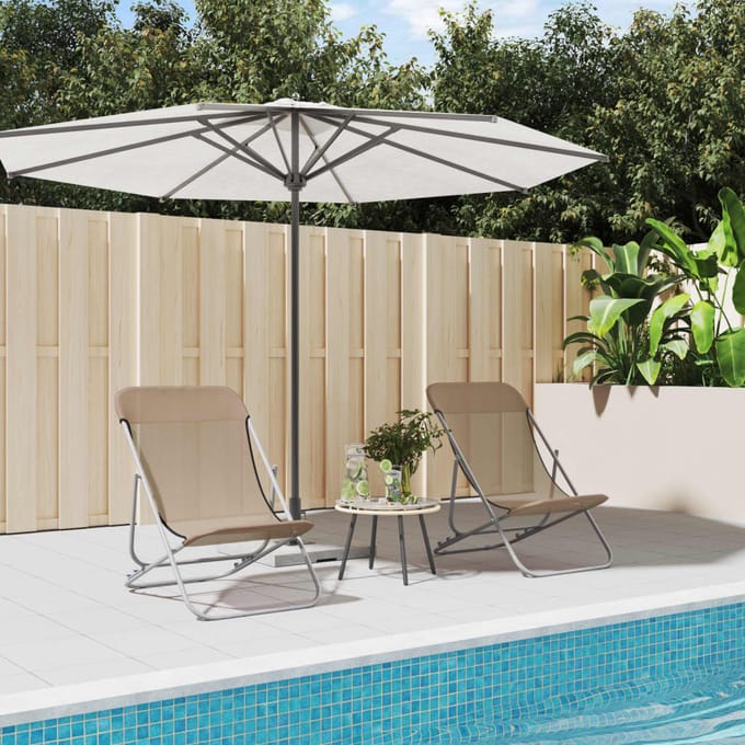 vidaXL - Strandstoelen - 2 - st - textileen - en - gepoedercoat - staal - taupe