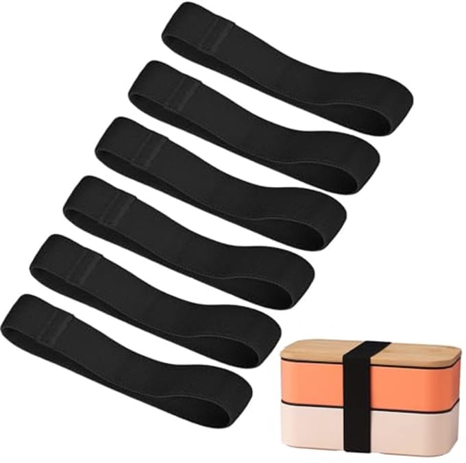 Elastische Bevestigingsriemen voor Bento Boxes - 6 Stuks 25 mm Zwart