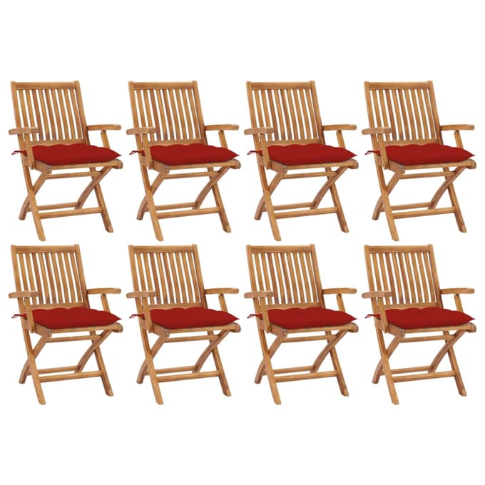 vidaXL - Opklapbare - stoelen - met - kussens, - 8 - stuks, - massief - teakhout