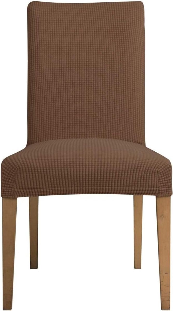 Elastische Stoelhoezen Set van 4 - Jacquard Stretch Covers voor Bruiloft en Feestdecoratie (Koffiekleur)