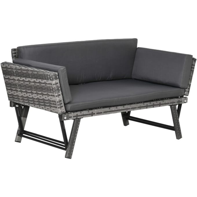 4goodz Polyrattan Tuinbank 2-zits met opklapbare armleuningen - Grijs