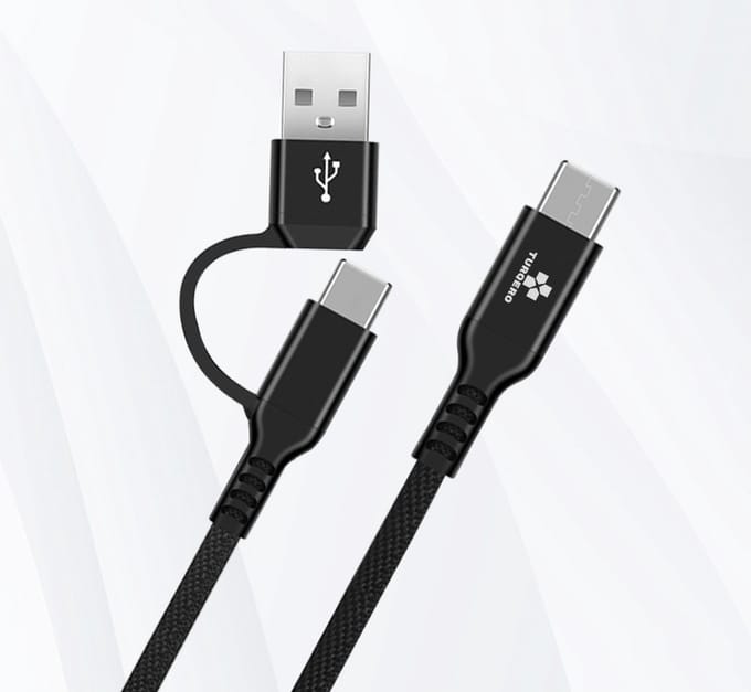 Turqero 2-in-1 Multifunctionele USB-A & USB-C naar USB-C Kabel 60W – 2 meter - Nylon - Fast charge - Oplaadkabel