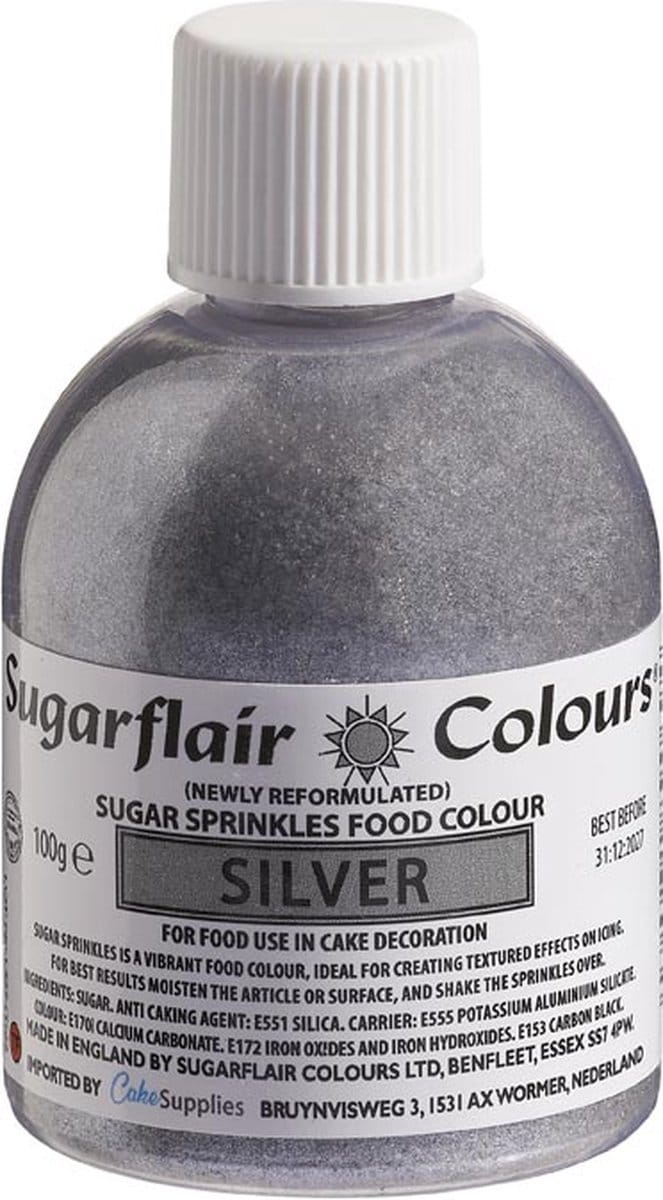 Sugarflair Sugar Sprinkles - Silver - 100g - Gekleurde Suiker - Eetbare Taartdecoratie