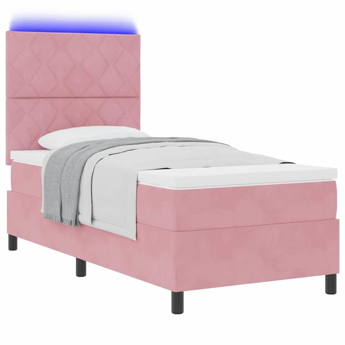 vidaXL - LED - Box - Spring - Bed - met - hoofdeinde - Roze - 90 - x - 200 - cm - Fluweel