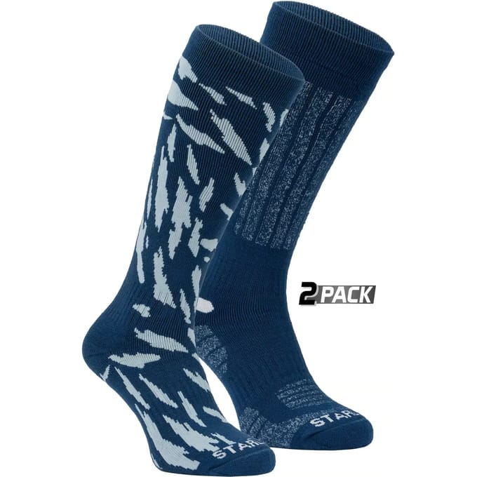 Starling Skisokken Heren - 2-pack - Maat 35/38 - Blauw - Effen/Camoprint